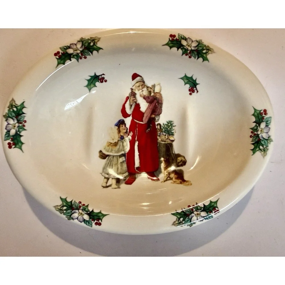 Vintage 4 Piece Crowne Oakes Designs Ceramic Bathroom Set England Santa Holly